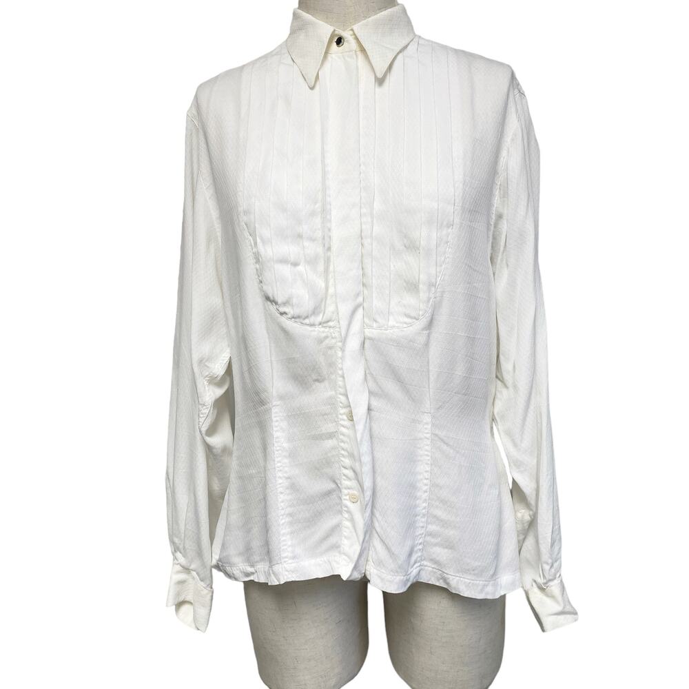 Vintage LizSport Womens Size 14 Pleated Long Sleeve Button Up Blouse